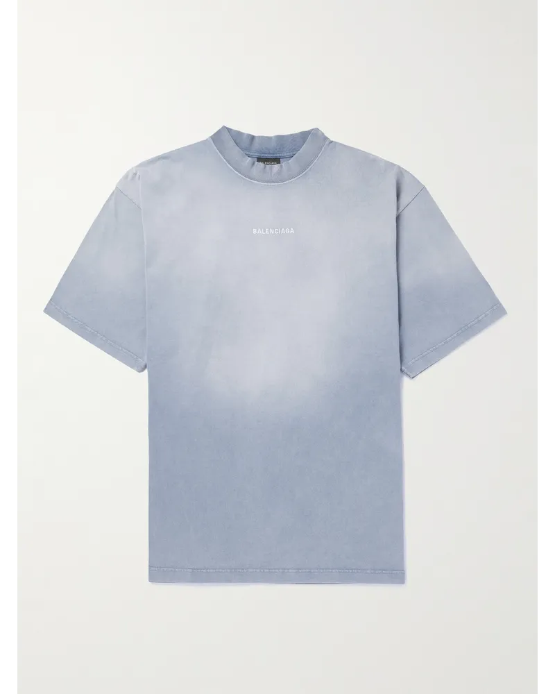 Balenciaga T-Shirt aus Baumwoll-Jersey mit Logostickerei Blau