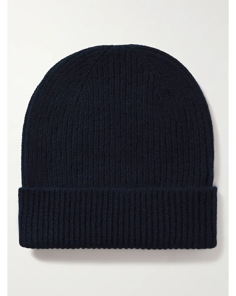 Anderson & Sheppard Beanie aus Kaschmir in Rippstrick Blau