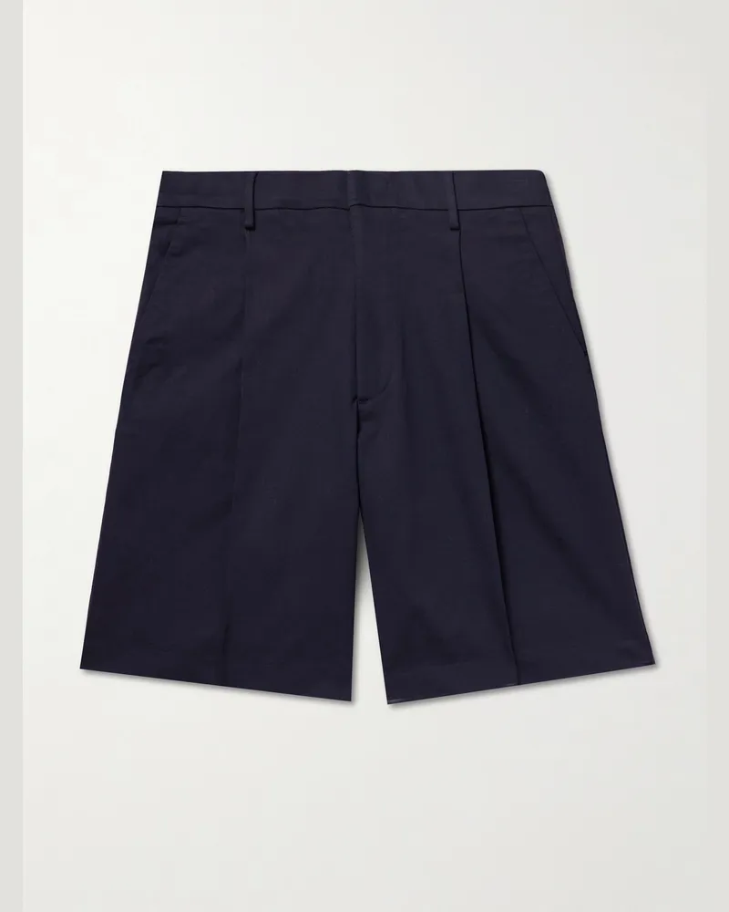 NN 07 Kay 1420 Straight-Leg Pleated Stretch Organic Cotton Shorts Blue