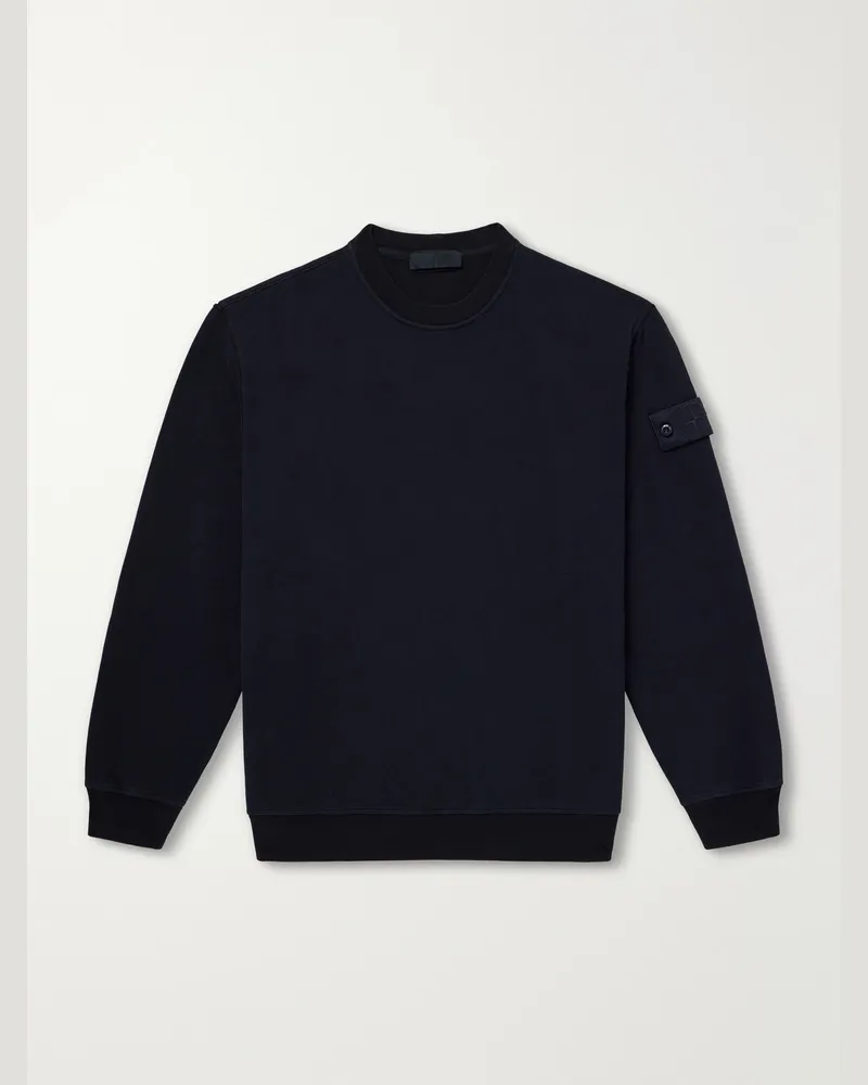 Stone Island GHOST Logo-Appliquéd Stretch Cotton-Jersey Sweatshirt Blue
