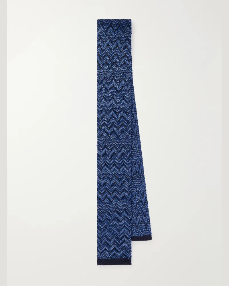 Missoni Striped Crochet-Knit Wool And Silk-Blend Tie Blue