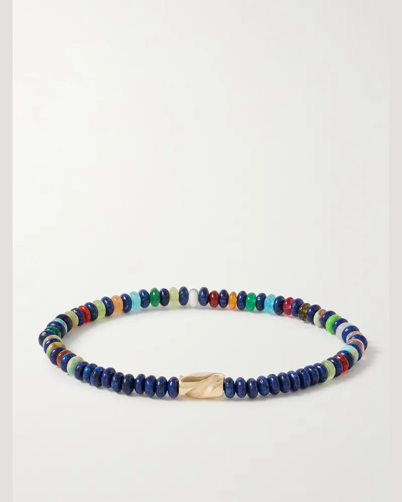 Luis Morais Armband mit Zierperlen, Lapislazuli, Achaten und Detail aus 14 Karat Gold Blau