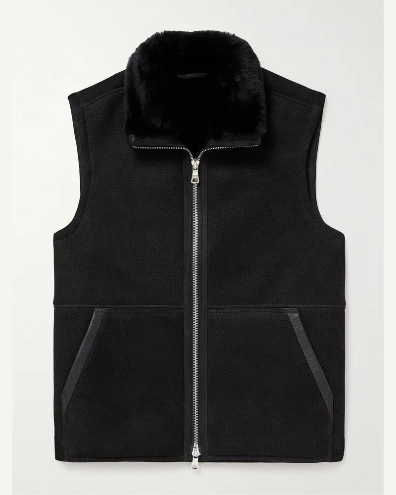 MR P. Weste aus perforiertem Shearling mit Besatz aus vollnarbigem Leder Schwarz