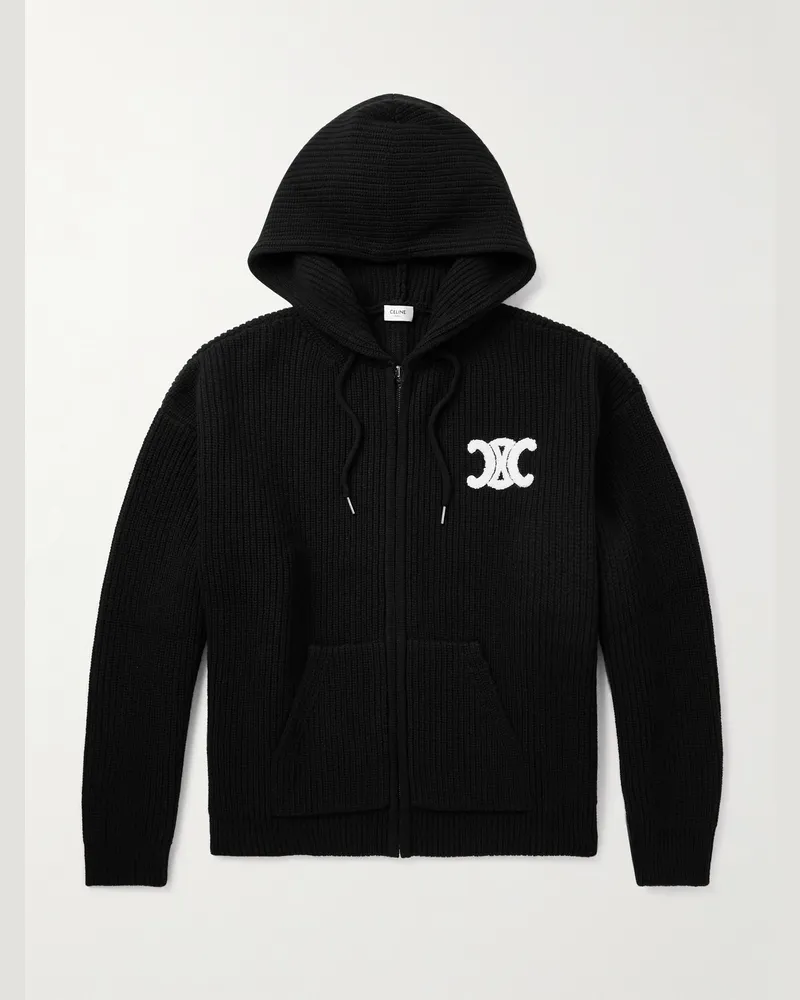 Celine Jacke aus Wolle mit Logoapplikation Schwarz