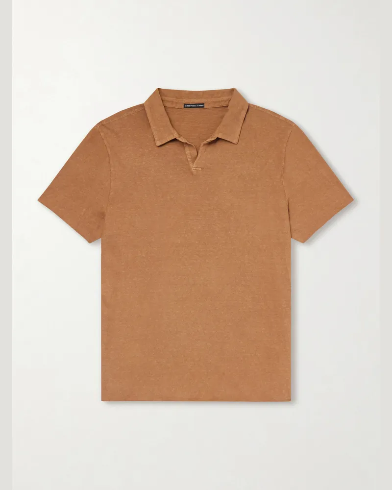 James Perse Open-Collar Slub Cotton-Jersey Polo Shirt Brown
