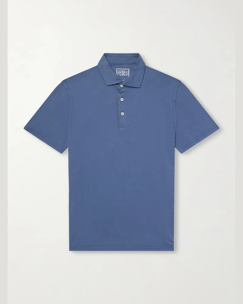 Fedeli Cotton-Blend Jersey Polo Shirt Blue