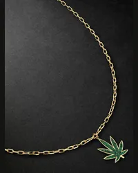 Sydney Evan Large Pot Leaf Kette aus Gold mit Diamanten Grün