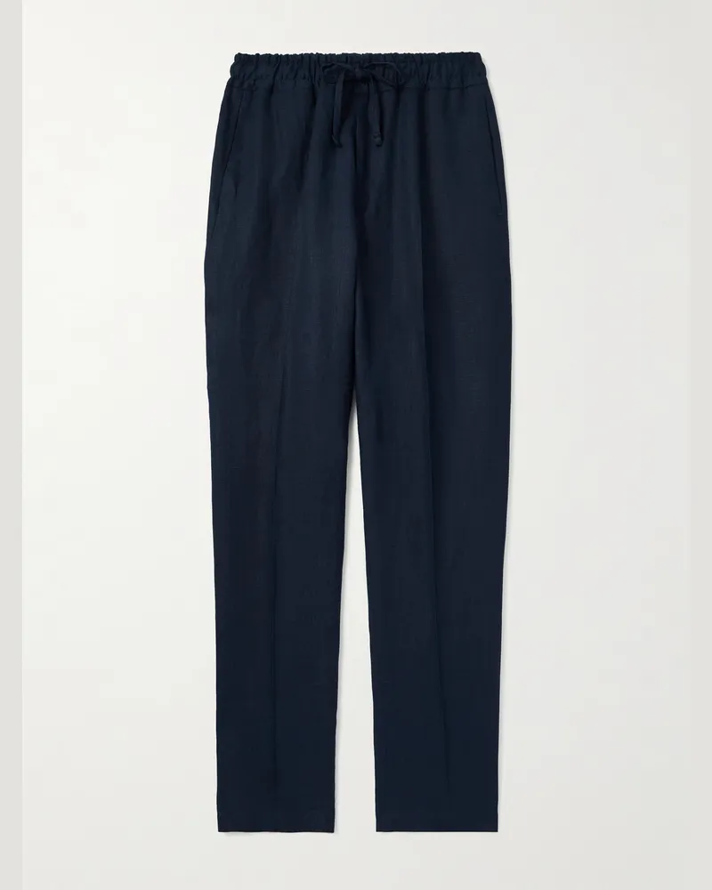 Kingsman Gerade geschnittene Hose aus Leinen mit Kordelzugbund Blau