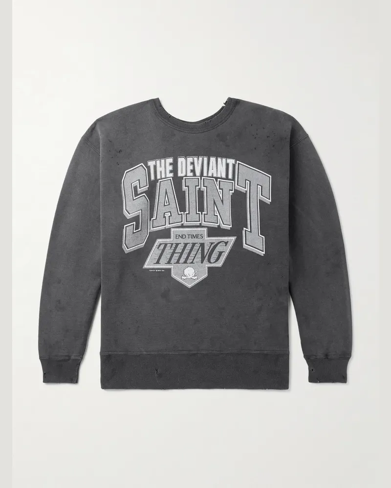 SAINT MXXXXXX The Deviant Sweatshirt aus Baumwoll-Jersey mit Logoprint in Distressed-Optik Grau