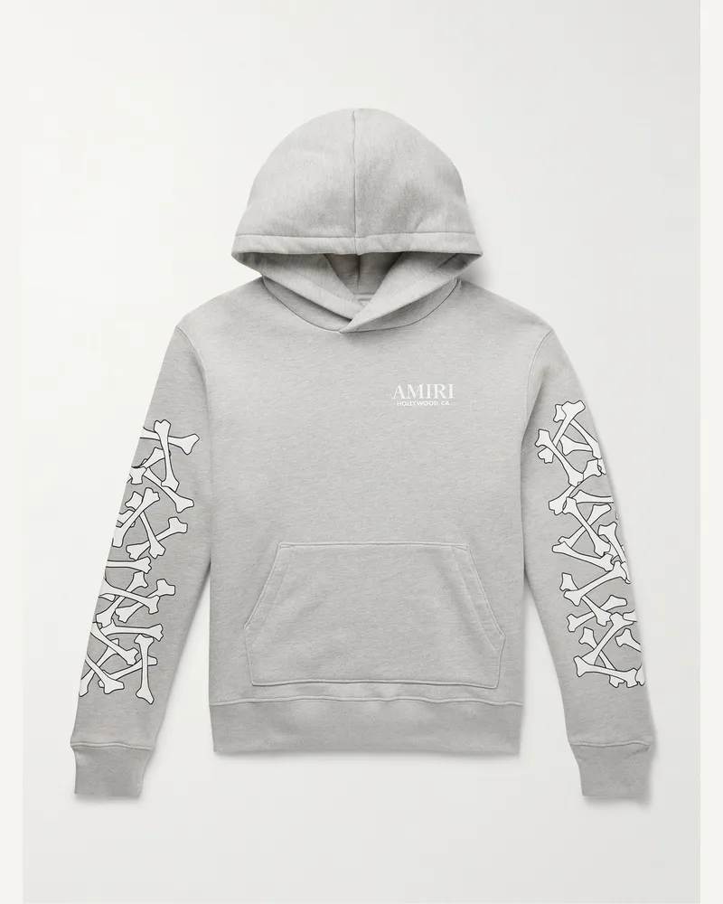 Amiri Bones Stacked Hoodie aus Baumwoll-Jersey mit Print und Logoapplikation Grau