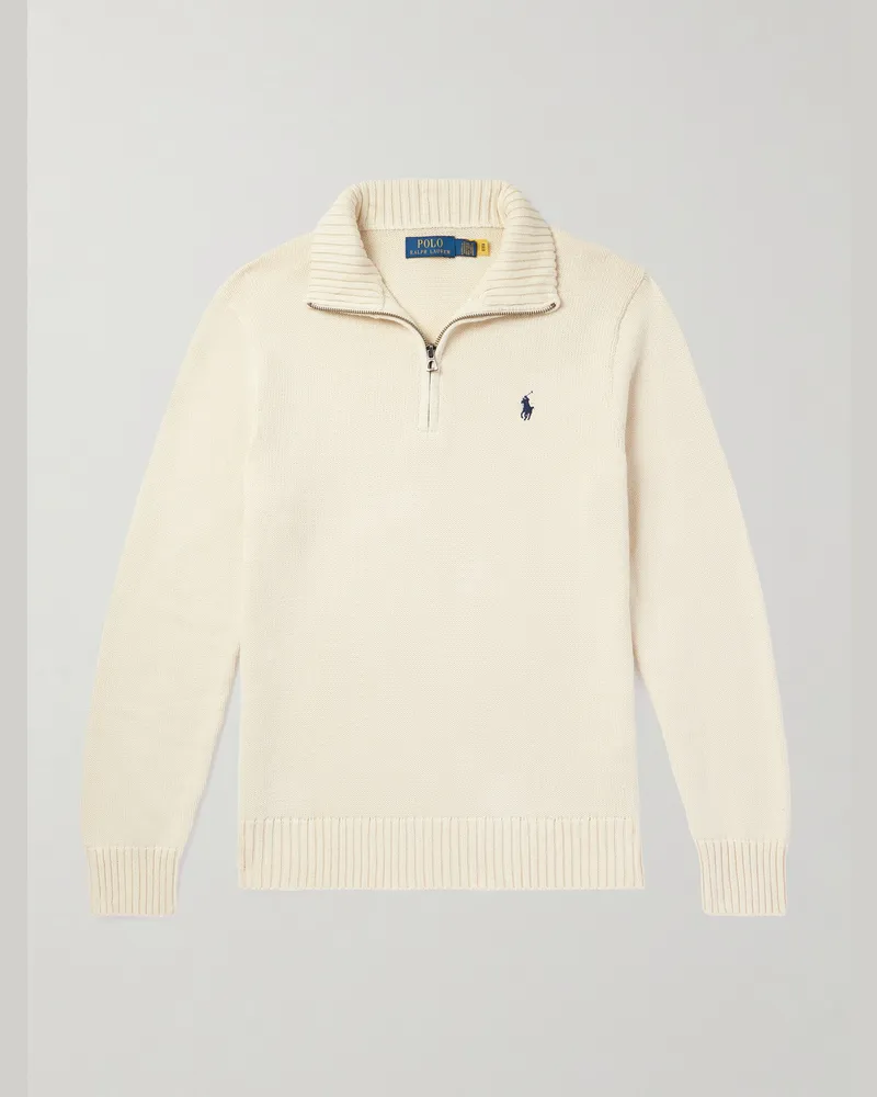 Ralph Lauren Pullover aus Baumwolle mit Logostickerei und kurzem Reißverschluss Neutral