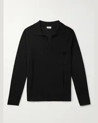 Saint Laurent Pullover aus Wolle mit Polokragen und Logostickerei Schwarz