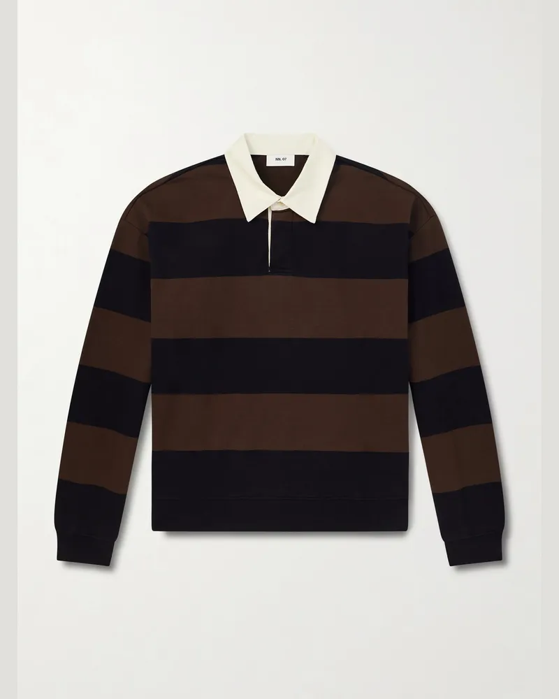 NN 07 David 30043 Striped Organic Cotton Polo Shirt Brown