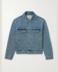 Loewe Anagram Jeansjacke mit Lederbesatz und Cut-out Blau