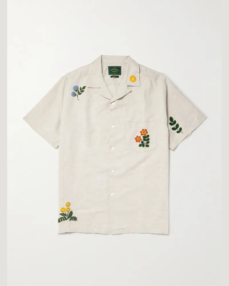 Portuguese Flannel Convertible-Collar Embroidered Linen and Cotton-Blend Shirt Neutrals