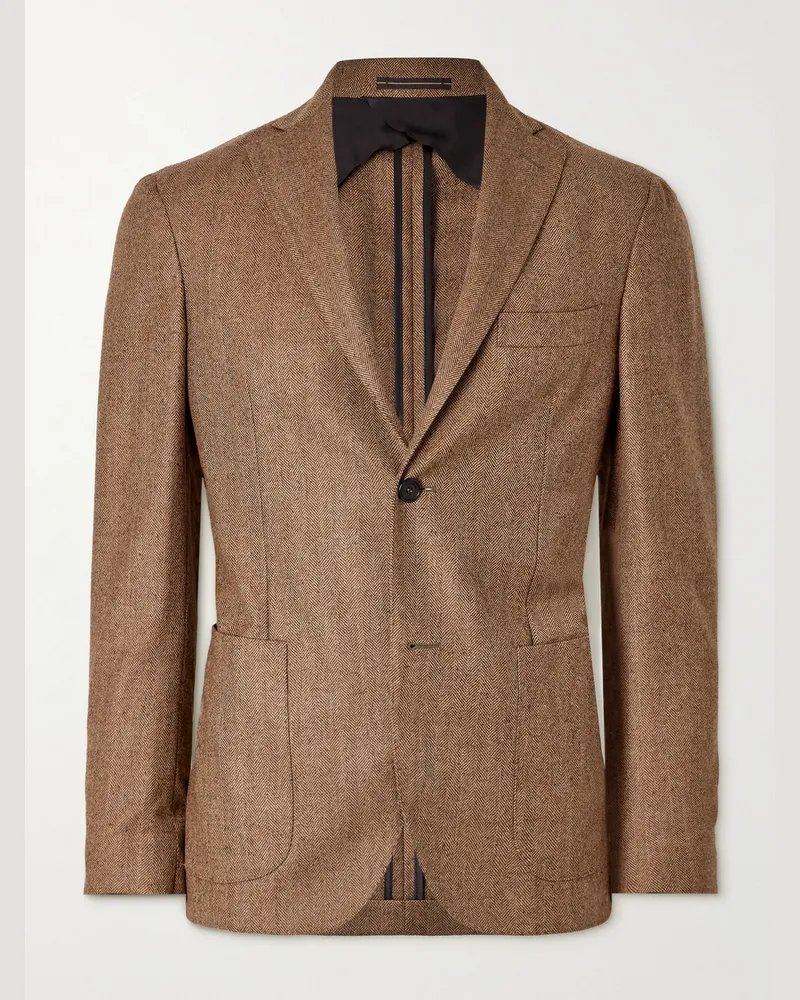 Slowear Incotex Herringbone Wool Blazer Brown