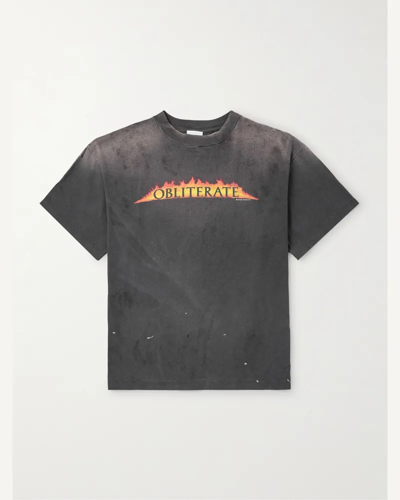 SAINT MXXXXXX Obliterate Printed Distressed Cotton-Jersey T-Shirt Gray