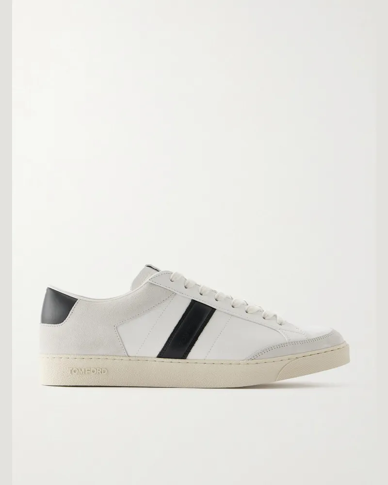 Tom Ford Blake Sneakers aus Leder mit Velourslederbesatz Weiß
