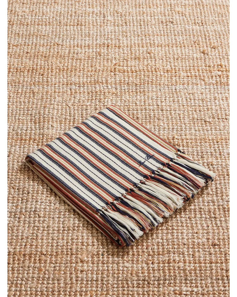 Loro Piana Handtuch aus Baumwolle mit Fransen und Streifen Neutral