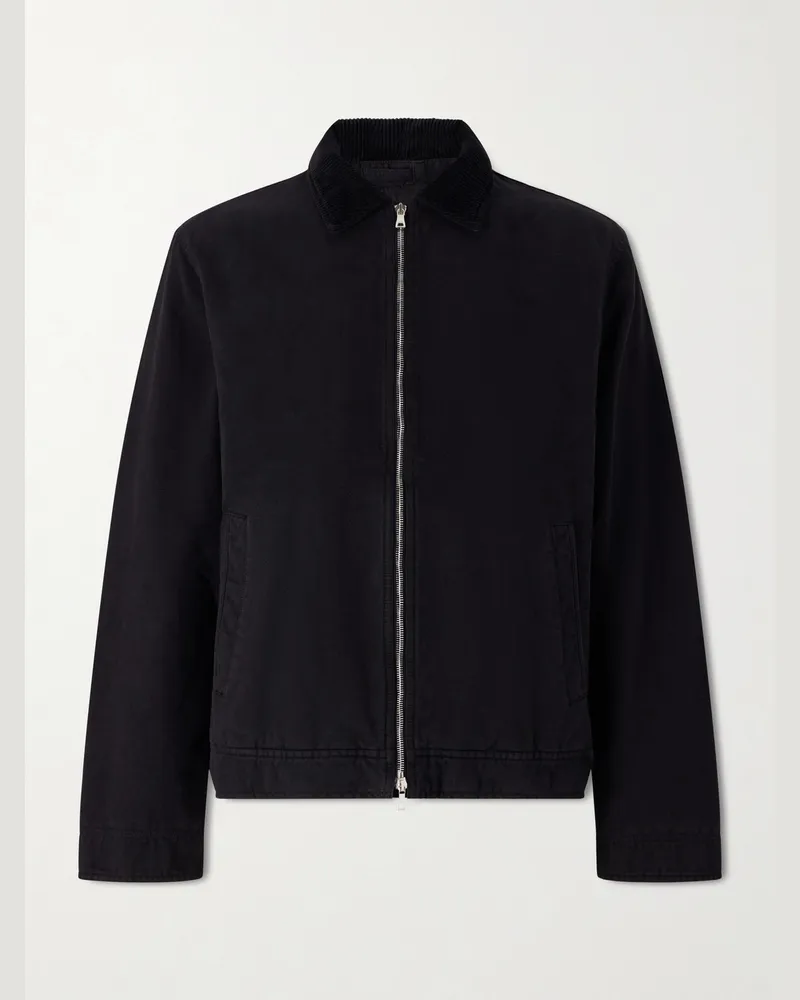 MR P. Corduroy-Trimmed Organic Cotton Coach Jacket Black