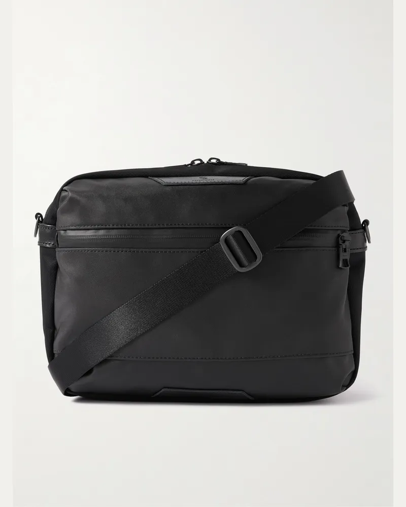 MASTER PIECE Progress Leather-Trimmed Coated Nylon-Twill Messenger Bag Black