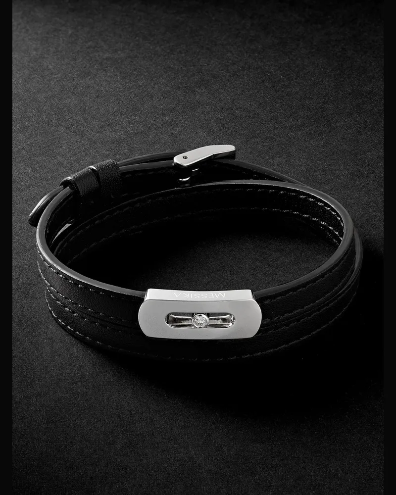 Messika My Move Armband aus Leder und Weißgold mit Diamant Schwarz