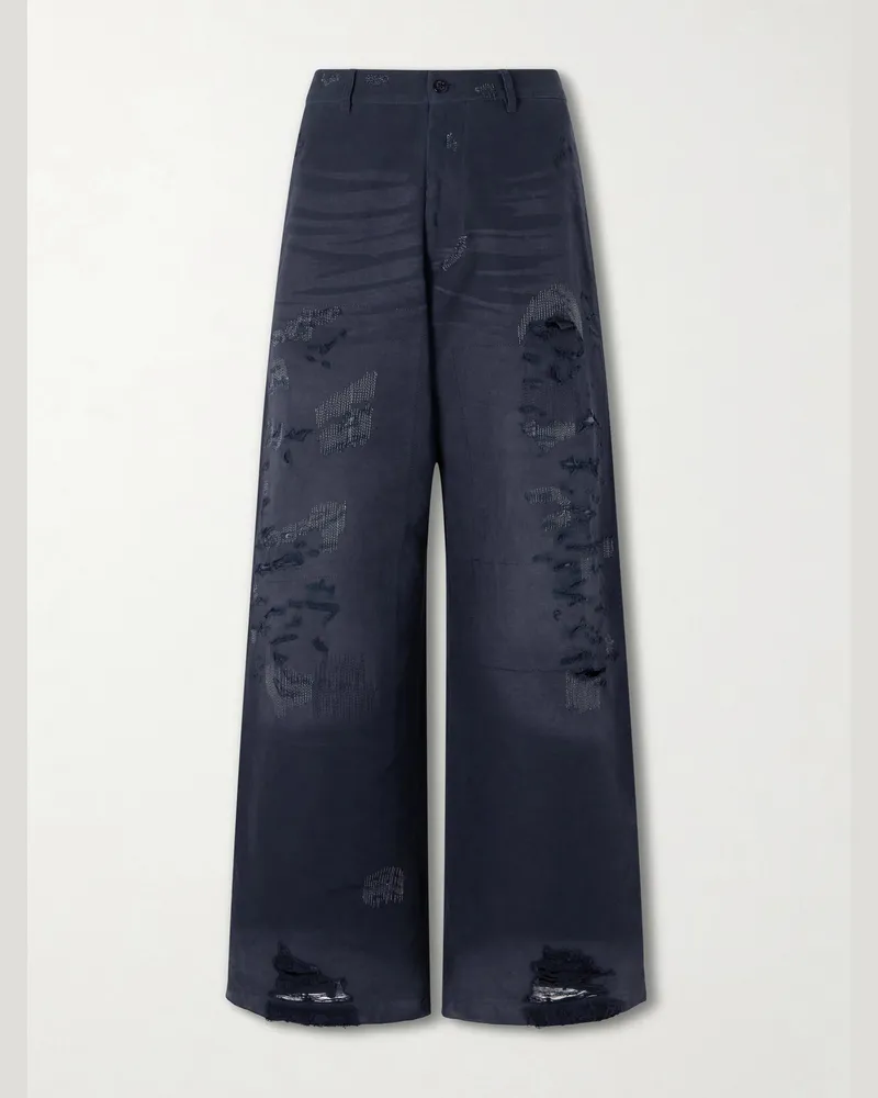 Acne Studios Straight-Leg Distressed Cotton Trousers Black