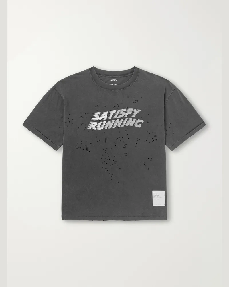 Satisfy Logo-Print Distressed MothTech™ Cotton-Jersey T-Shirt Gray