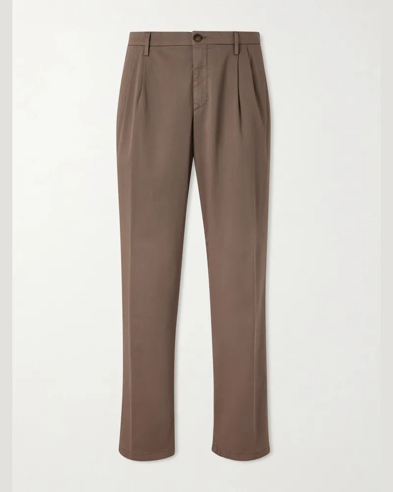 Canali Gerade geschnittene Hose aus Gabardine aus einer Baumwollmischung mit Falten Braun