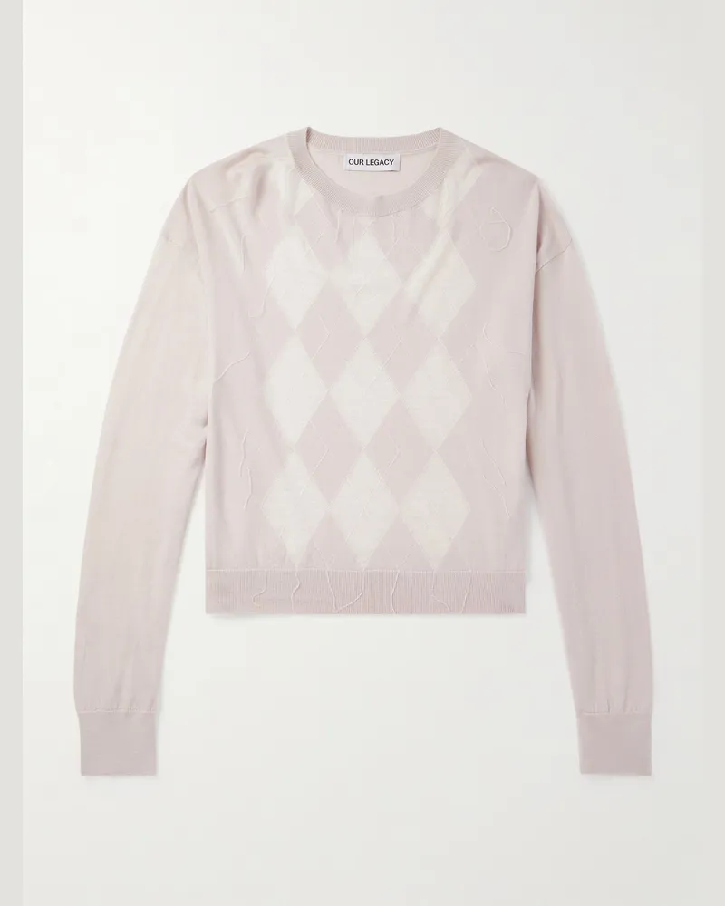 Our Legacy Sonar Pullover aus Woll-Jacquard-Strick mit Argyle-Muster und Distressed-Details Pink