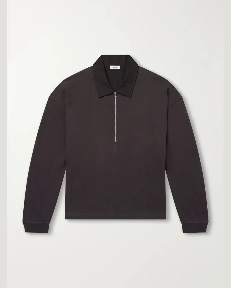 AGOLDE Darius Cotton-Jersey Half-Zip Polo Shirt Brown