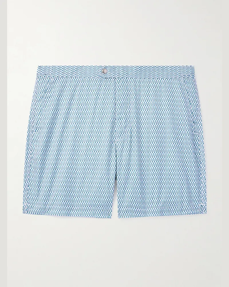 MR P. Straight-Leg Mid-Length Printed Swim Shorts Blue