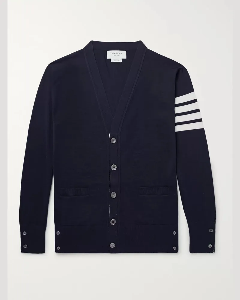 Thom Browne Striped Wool Cardigan Blue