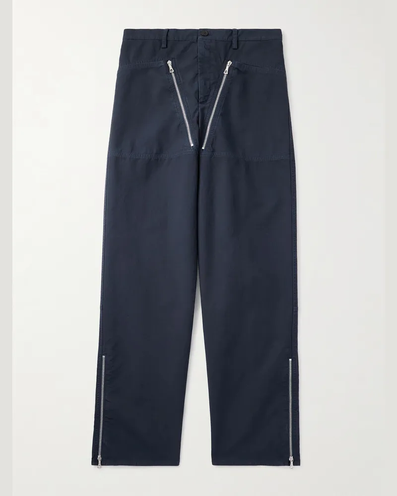 Dries van Noten Straight-Leg Zip-Detailed Cotton Trousers Blue