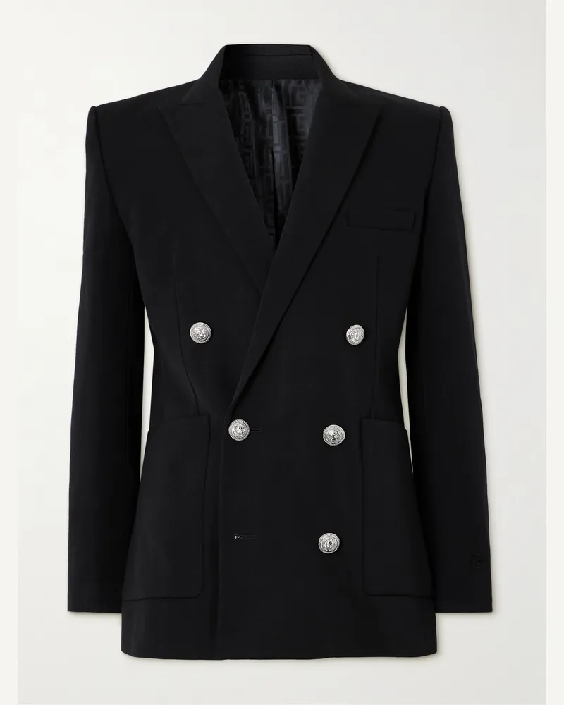 Balmain Doppelreihiges Sakko aus Grain de Poudre aus Wolle Schwarz
