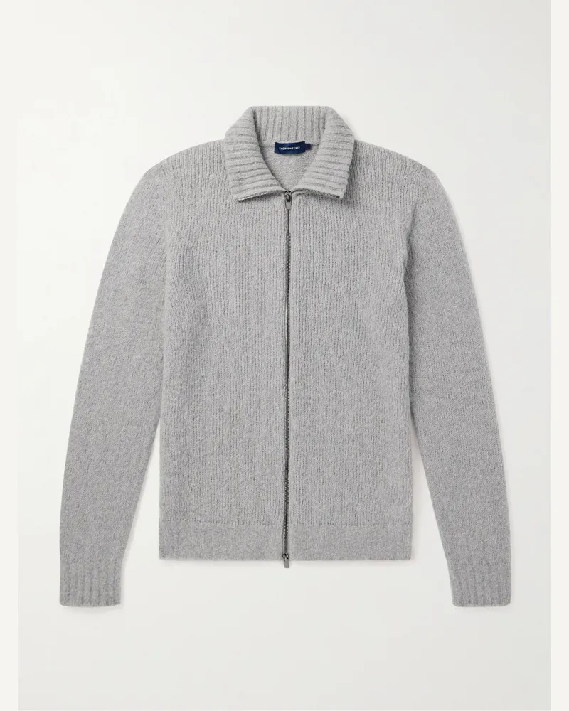 Thom Sweeney Slim-Fit Merino Wool-Blend Zip-Up Cardigan Gray