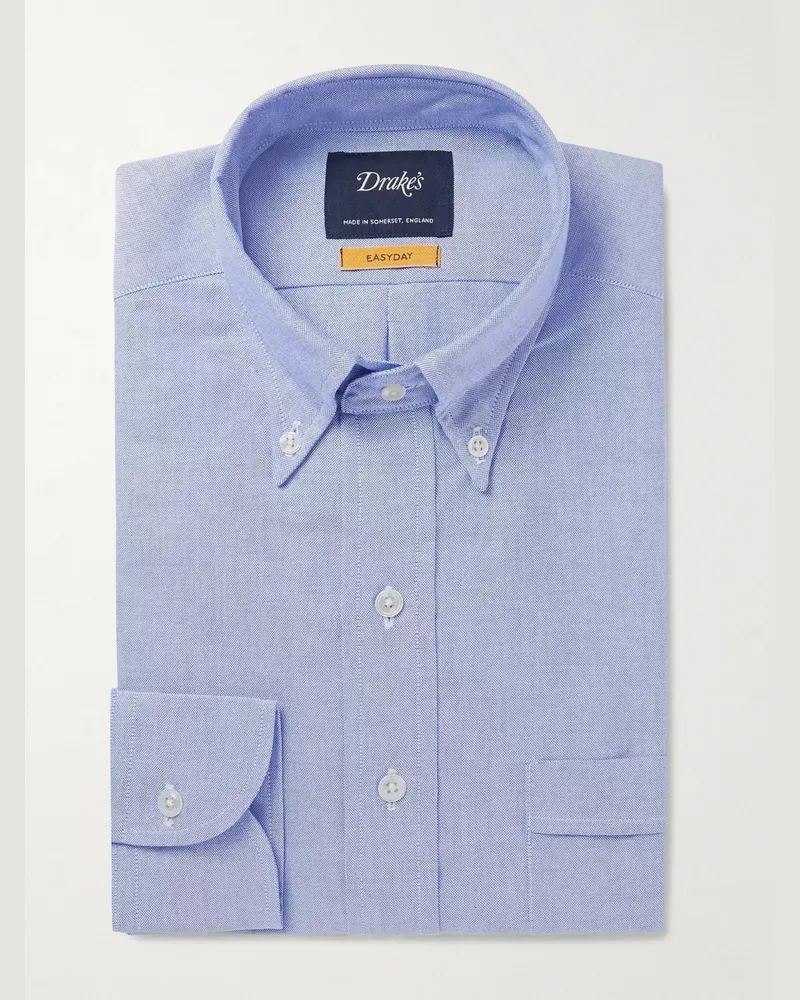 Drake's Hemd aus blauem Baumwoll-Oxford mit Button-Down-Kragen Blau