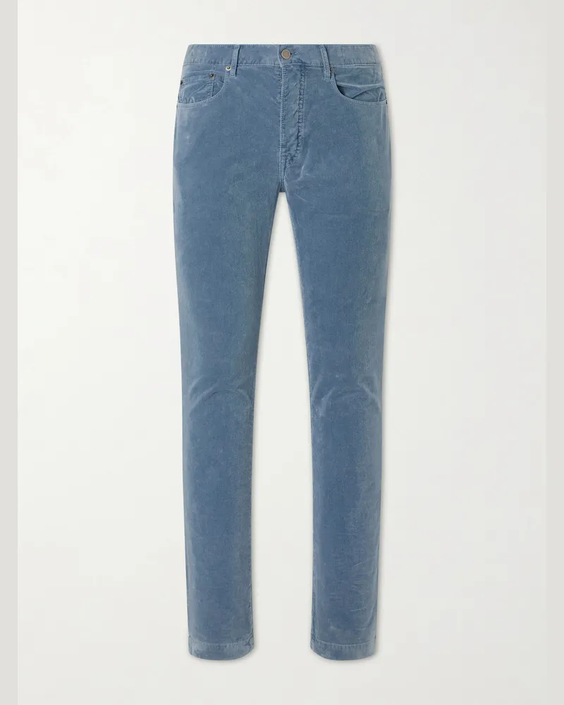 Massimo Alba Alunga Straight-Leg Cotton-Velvet Five Pockets Trousers Blue