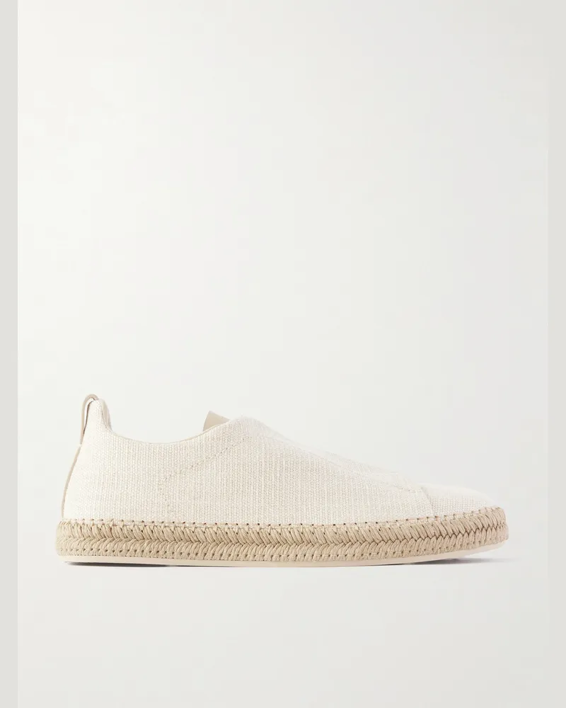 Ermenegildo Zegna Triple Stitch™ Slip-ons aus Canvas mit Lederbesatz Neutral