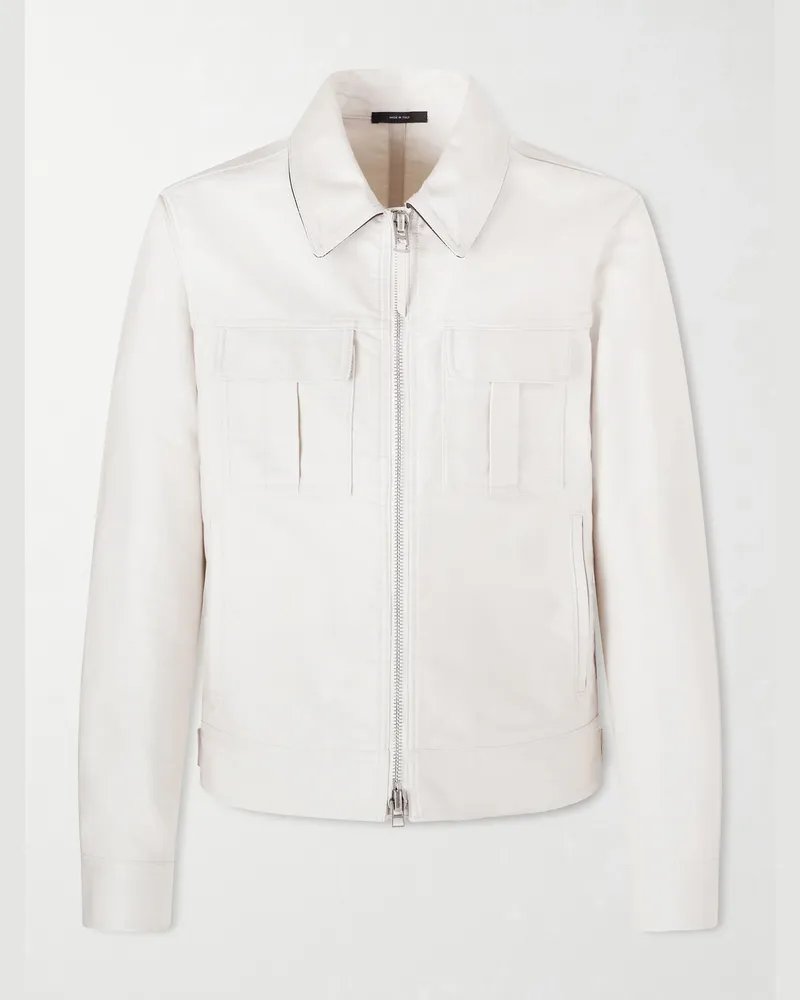 Tom Ford Slim-Fit Cotton-Satin Blouson Jacket Neutrals