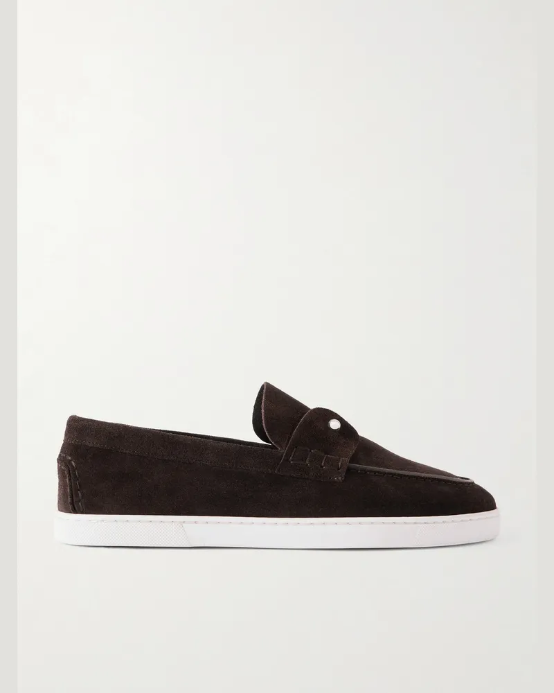 Christian Louboutin Chambeliboat Embellished Suede Loafers Brown