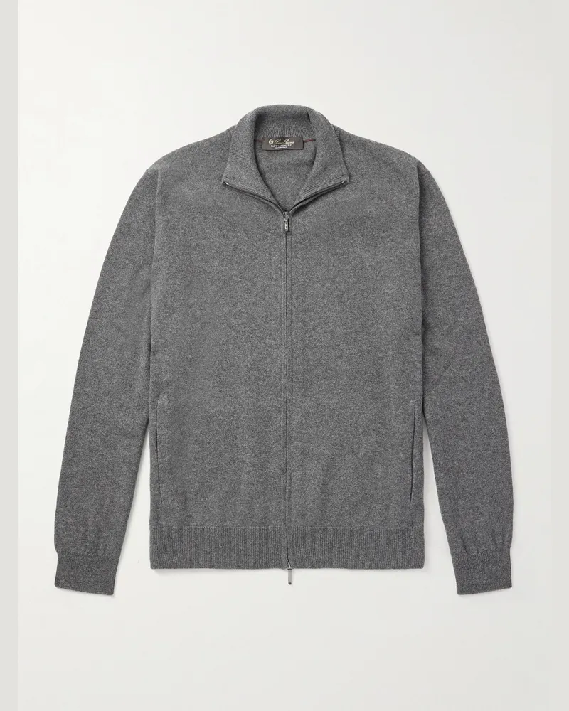 Loro Piana Cashmere Zip-Up Sweater Gray
