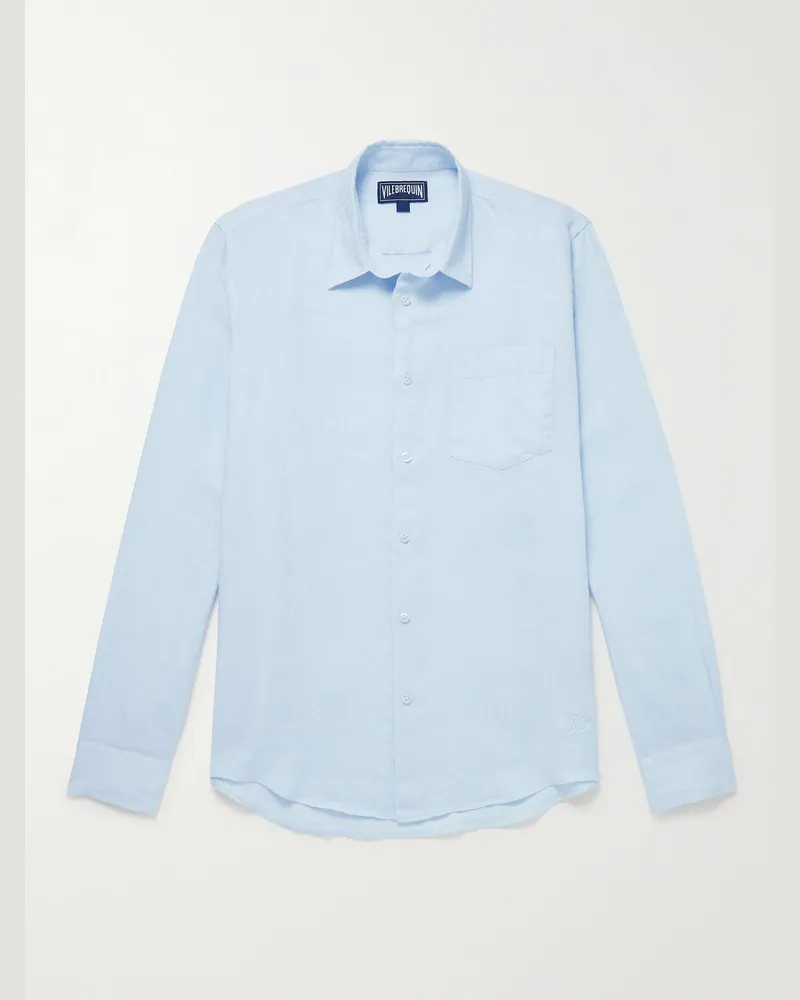 Vilebrequin Caroubis Hemd aus Leinen Blau