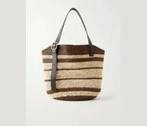 Paula's Ibiza Loop Basket Leather-Trimmed RaffiaTote Bag