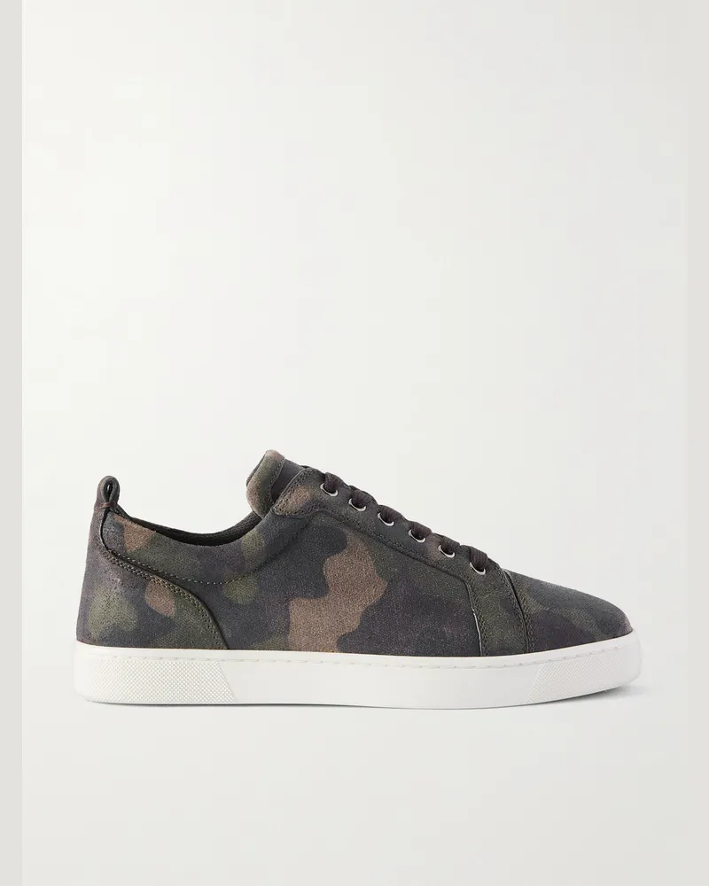 Christian Louboutin Louis Junior Sneakers aus Nubukleder mit Camouflage-Print Grün