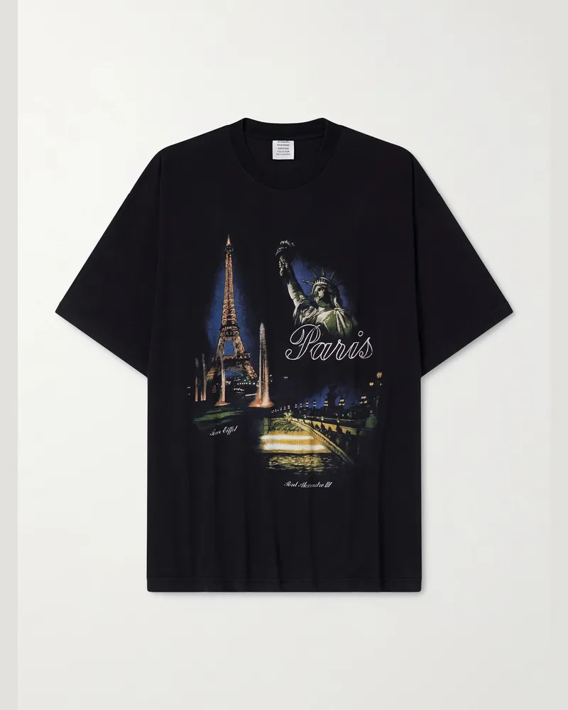 VETEMENTS Paris Tourist Printed Cotton-Jersey T-Shirt Black