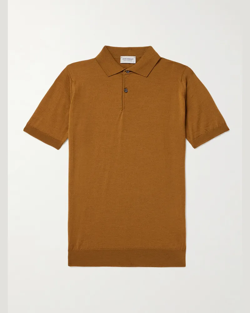 John Smedley Payton schmal geschnittenes Polohemd aus Merinowolle Braun