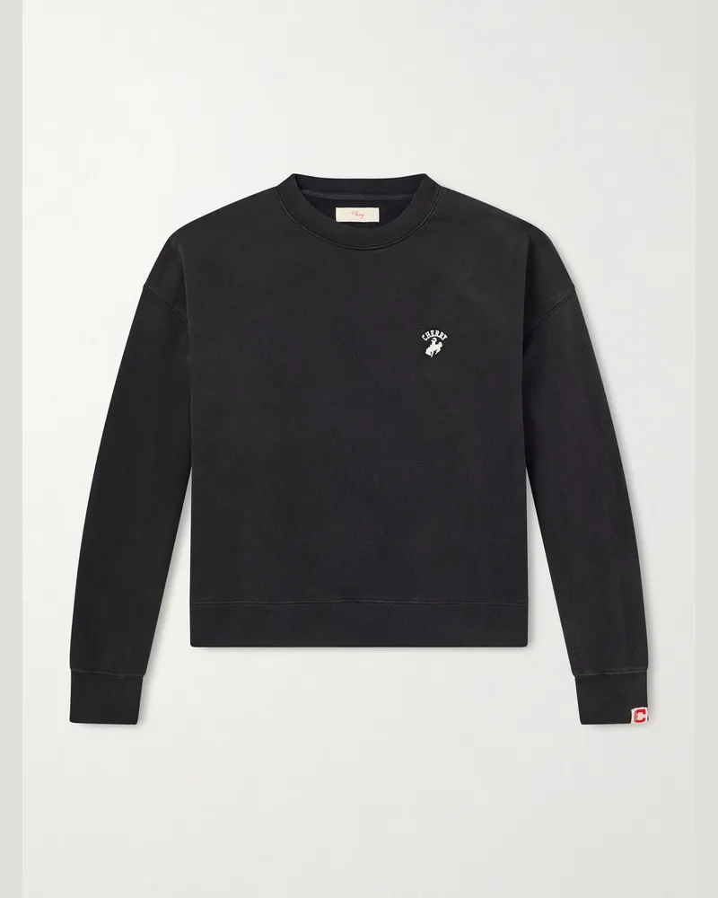 Cherry Los Angeles Western Athletic Logo-Embroidered Cotton-Fleece Sweatshirt Black