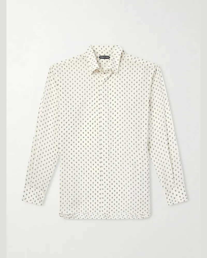 Tom Ford Hemd aus Crêpe de Chine aus Seide mit Paisley-Print Weiß