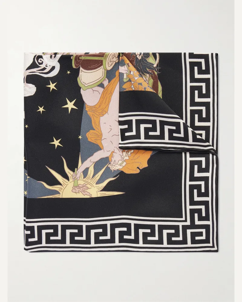Rubinacci Apollo and Artemis Printed Silk-Satin Scarf Black
